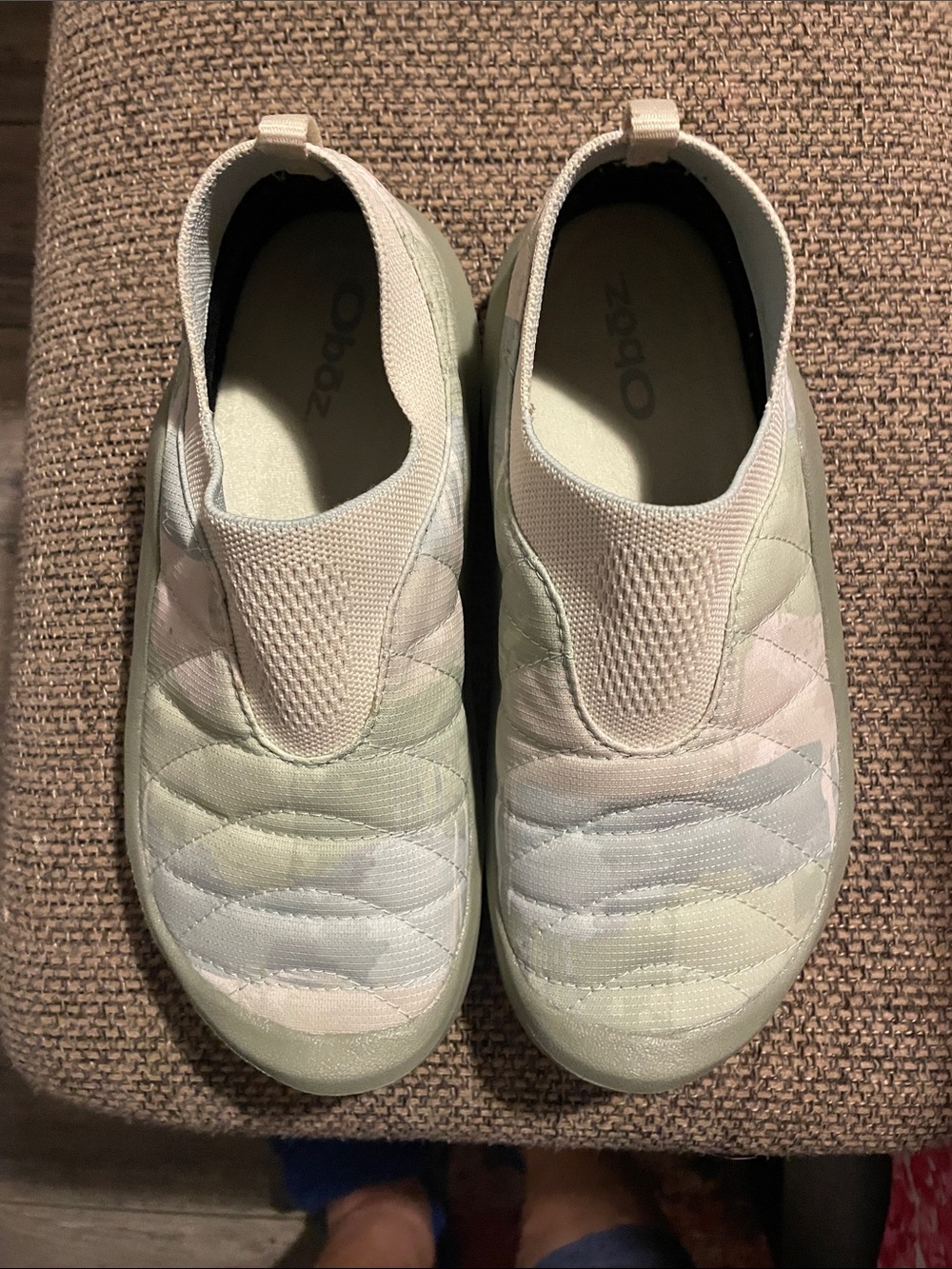 Slip-On Quilted Lightweight Sneakers in Pale Green and Cream